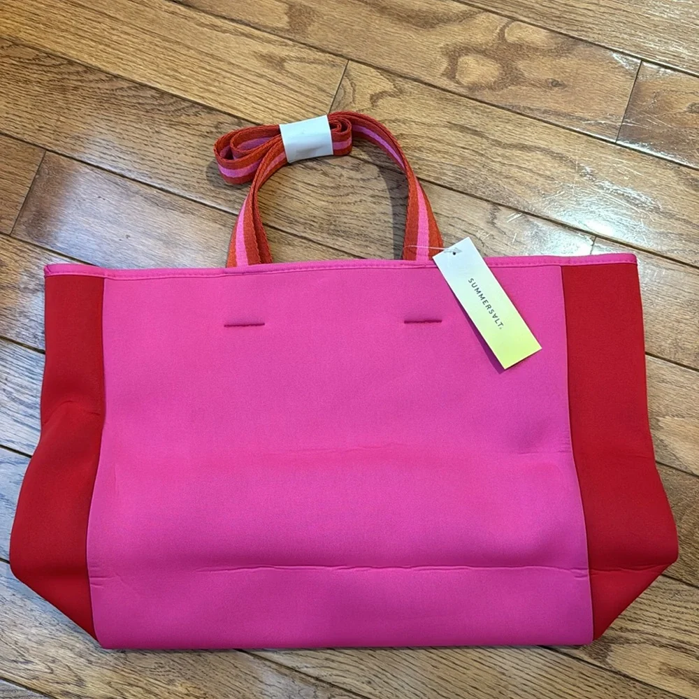 Summersalt Neoprene Beach Tote in Pink/Red NWT